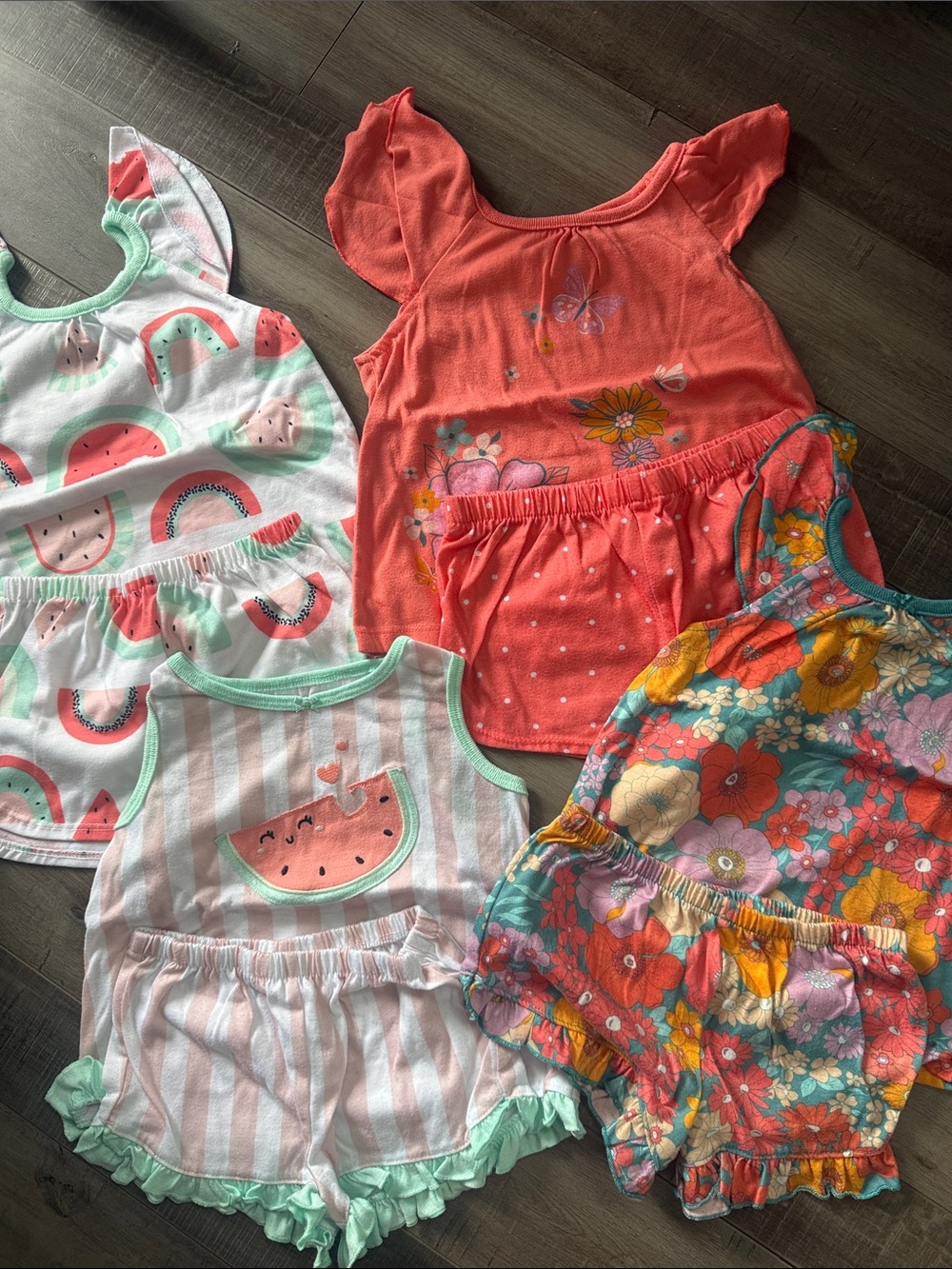 Carter's Coral & Multi Floral Girls Pajama Sets - Watermelon & Floral Prints